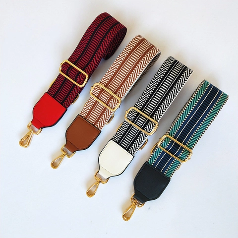 Brede Verstelbare Vervangende Schouderband Dames Etnisch Geometrisch Gestreept Geweven Polyester Crossbody Tas Accessoire