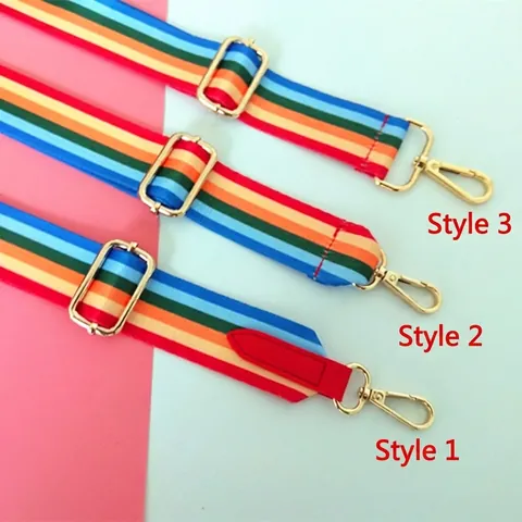Adjustable Rainbow Stripe Bag Strap Wide Polyester Replacement Shoulder Strap With Metal Buckles For Crossbody Bags Women