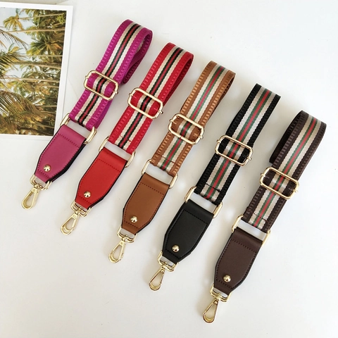 Tracolla Larga Regolabile in Nylon per Borsa a Tracolla Design a Strisce Vintage Accessori per Borse Donna Cintura di Ricambio Con Chiusura in Lega Dorata