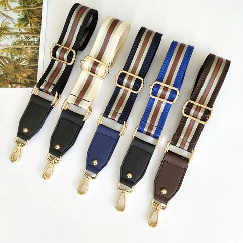 Verstellbarer Breiter Nylon Schultergurt Für Umhängetasche Vintage Gestreiftes Web Design Damen Taschenzubehör Ersatz Taschengurt Mit Goldenem Legierungsverschluss