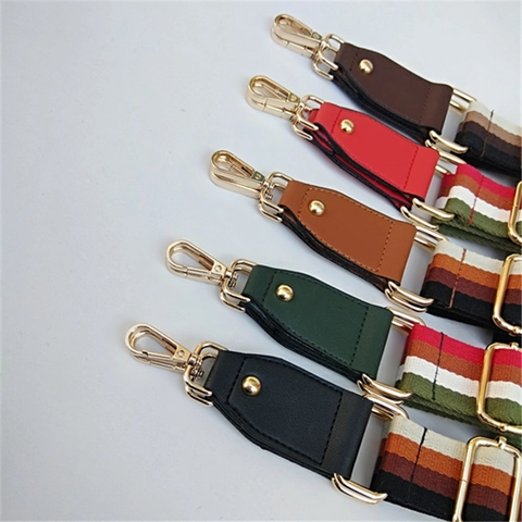 Verstellbarer Breiter Schultergurt Ersatz Für Handtaschen Umhängetaschen Gestreifter Baumwoll-Gurtband Mit Gold-Metallschnallen