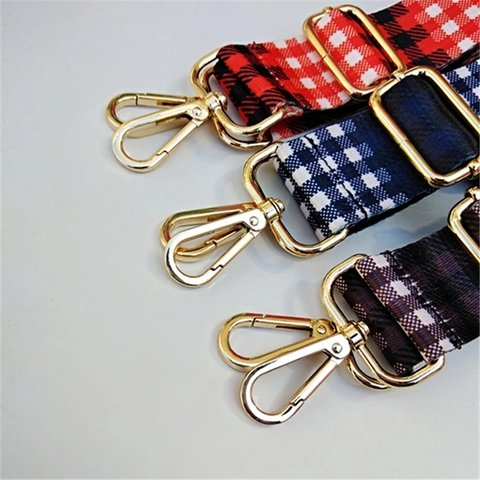 Adjustable Plaid Canvas Bag Strap Ethnic Style Polyester Replacement Shoulder Crossbody Belt With Gold Metal Buckles For Women Handbags