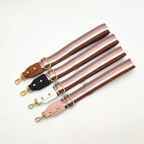 Wide Adjustable Stripe Shoulder Strap Cotton Woven Bag Strap Replacement With Metal Clasp And Leather Ends For Women Handbag Purse