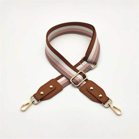 Wide Adjustable Stripe Shoulder Strap Cotton Woven Bag Strap Replacement With Metal Clasp And Leather Ends For Women Handbag Purse
