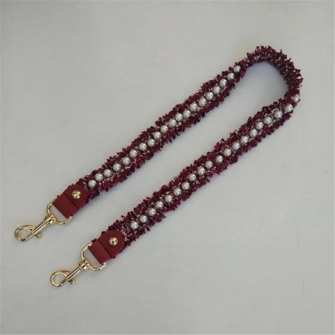 Elegant Silk Woven Bag Strap With Artificial Pearl Decoration Tassel Fringe Replacement Shoulder Crossbody Strap For Women