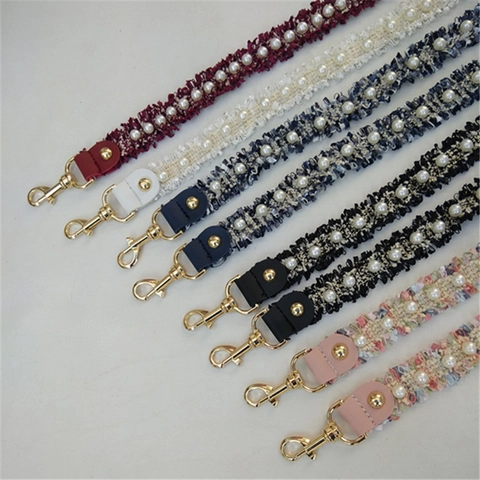 Elegant Silk Woven Bag Strap With Artificial Pearl Decoration Tassel Fringe Replacement Shoulder Crossbody Strap For Women
