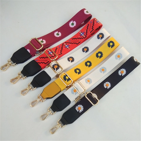 Correa de Hombro Ancha Ajustable para Bolsos Cinturón de Repuesto con Estampado Étnico Margarita Flor Accesorio para Bolso Bandolera con Hebilla de Metal