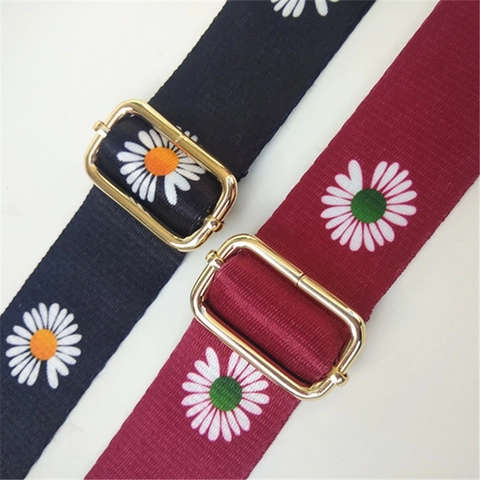 Ethnic Style Adjustable Polyester Bag Strap For Women Daisy Floral Printed Replacement Shoulder Belt For Crossbody Bag Handbag Accessory With Metal Buckle
