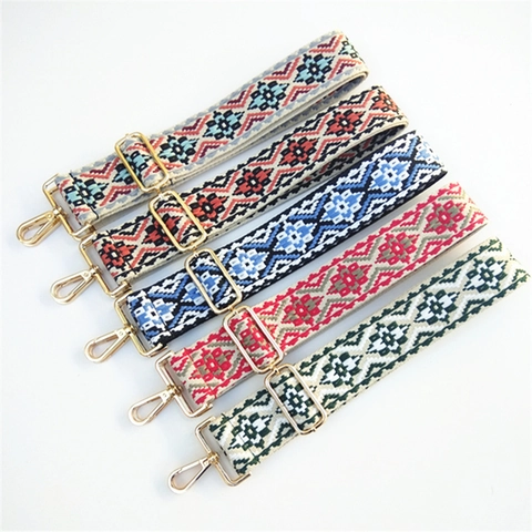 Bandoulière de Sac Large en Jacquard à Motif Géométrique Ethnique Sangle de Remplacement Réglable pour Sacs Femme Accessoire de Tissage
