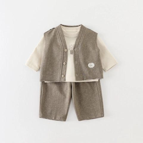 Toddler Boy Autumn Clothing Set Cotton Vest Long Sleeve T-Shirt And Pants Casual Korean Style Baby Outfit Soft Comfortable