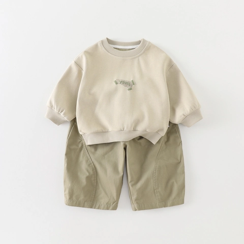 Ensemble Deux Pièces Style Coréen pour Bébé Garçon Automne Sweat Manches Longues et Pantalon Mélange de Coton Tenue Décontractée