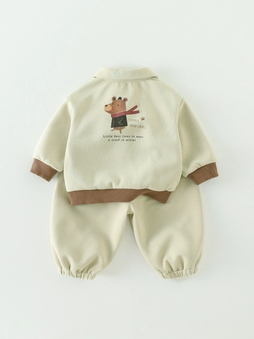 Peuter Baby Jongen Meisje Lange Mouwen Polo Sweatshirt En Broek Outfit Cartoon Beer Katoenmix Herfst Winter Kleding