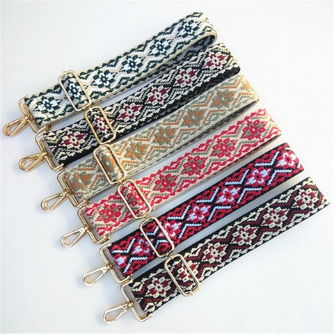 Bandoulière de Sac Large en Jacquard à Motif Géométrique Ethnique Sangle de Remplacement Réglable pour Sacs Femme Accessoire de Tissage
