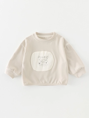 Felpa a Maniche Lunghe per Bambini in Misto Cotone con Stampa di Elefante Cartone Animato Maglia in Stile Coreano Casual