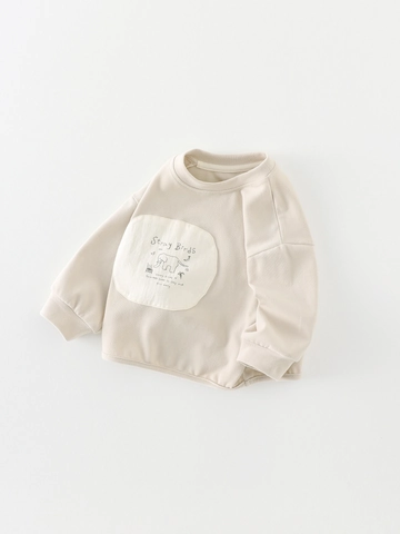 Felpa a Maniche Lunghe per Bambini in Misto Cotone con Stampa di Elefante Cartone Animato Maglia in Stile Coreano Casual