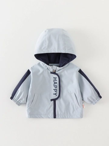 Baby Jongens Windjack met Capuchon Contrast Kleur Letterprint Cartoon Olifant Lichtgewicht Polyester Herfst Jas Mantel