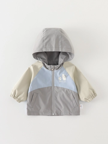 Kinderen Jongens Kleurblok Windjack Met Capuchon Cartoon Beer Print Jas Met Rits Herfst Verzachtende Behandeling Peuter Bovenkleding