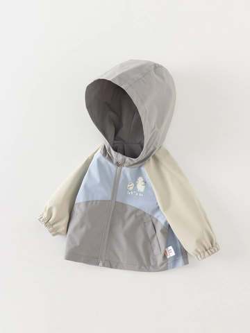Kinderen Jongens Kleurblok Windjack Met Capuchon Cartoon Beer Print Jas Met Rits Herfst Verzachtende Behandeling Peuter Bovenkleding