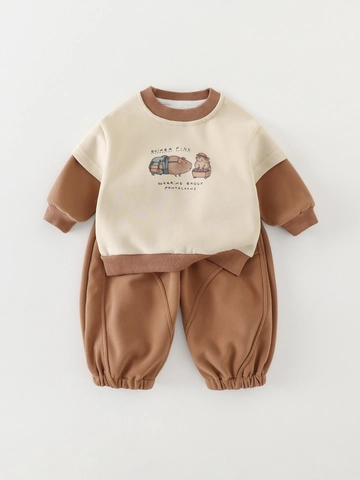 Baby Peuter Casual Cavia Print Katoenmix Sweatshirt En Broek Set Patchwork Lange Mouw Top Voor Baby's