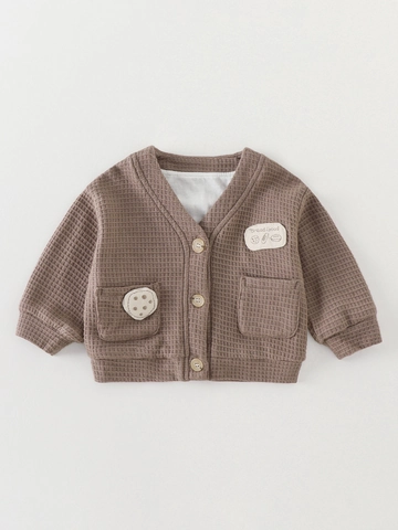 Chaqueta de Punto de Gofre para Bebés Niños Otoño Manga Larga Abrigo Con Forro de Algodón Patrón de Pan de Dibujos Animados