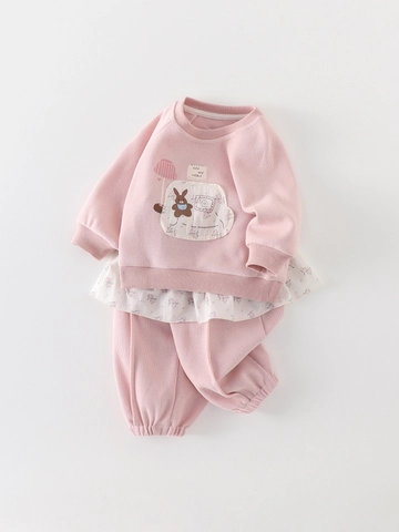 Kleinkinder Mädchen Koreanischer Stil Rosa Sweatshirt Und Lange Hose Mit Süßem Hasenmuster Weiche Herbstbekleidung Outfit