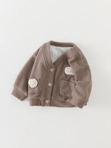 Chaqueta de Punto de Gofre para Bebés Niños Otoño Manga Larga Abrigo Con Forro de Algodón Patrón de Pan de Dibujos Animados