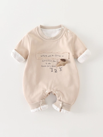 Barboteuse Bébé Nouveau-Né En Mélange de Coton À Manches Longues Vêtements Thermiques Avec Poupée 3D Gris Pour Nourrissons Printemps Automne