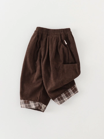 Peuter Jongens Corduroy Casual Broek Ruitjes Patchwork Zacht Polyester Elastische Taille Broek Voor Herfst Winter