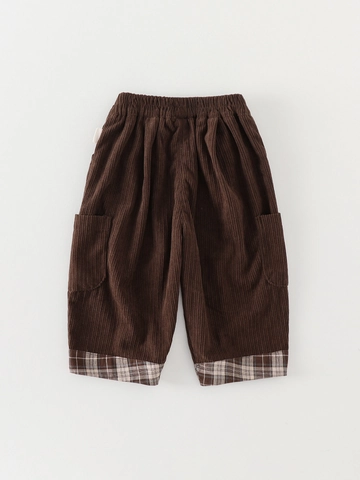 Peuter Jongens Corduroy Casual Broek Ruitjes Patchwork Zacht Polyester Elastische Taille Broek Voor Herfst Winter