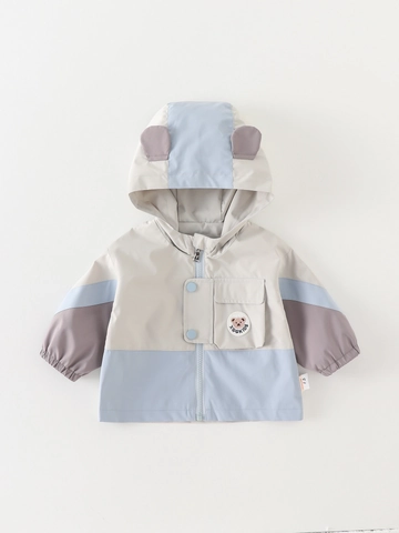 Kleinkinder Jungen Kapuzenjacke Windbreaker Patchwork Farbblock Bärenohren Mantel Herbst Outdoor Lässig Langarm Baby Kleidung