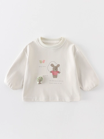Toddler Girls Long Sleeve T-Shirt Cartoon Rabbit Printed Crew Neck Cotton Blend Top Fall Basic Undershirt For Baby Girls