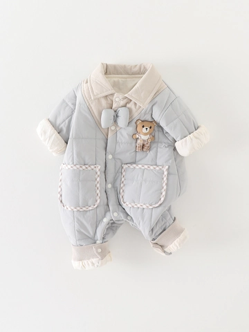 Newborn Baby Quilted Romper Warm Thickened Long Sleeve Bodysuit With Bear Doll Cute Autumn Winter Jumpsuit For Infant