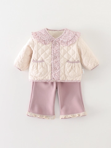Bambini Piccoli Ragazze Stile Coreano Giacca Trapuntata Imbottita O Pantaloni Finiture Floreali Abbigliamento Invernale
