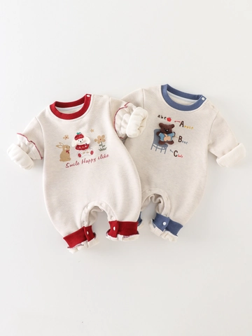 Schattige Cartoon Dierenprint Baby Stampertje Lange Mouwen Katoenmix Jumpsuit Koreaanse Stijl Verdikt Eendelig Outfit