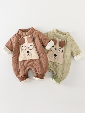 Tutina Neonato Ispessita Trapuntata Cartone Animato Orso Cane Jumpsuit Doppia Cerniera Inverno Caldo Per Neonati Maschi Femmine