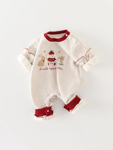Barboteuse pour Bébé en Coton Épaissi Dessin Animé Automne Hiver Chaud Sans Couture Manches Longues Combinaison pour Nourrisson