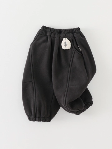 Korean Style Kids Cotton Blend Jogger Pants For Boys Girls Autumn Winter Cartoon Patch Warm Thick Casual Trousers
