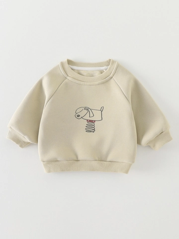 Baby Toddler Winter Fleece Lined Sweatshirt Cotton Blend Cartoon Dog Print Base Layer Shirt Warm Crew Neck Long Sleeve Top
