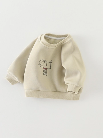 Baby Toddler Winter Fleece Lined Sweatshirt Cotton Blend Cartoon Dog Print Base Layer Shirt Warm Crew Neck Long Sleeve Top
