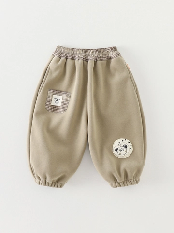 Bambine Pantaloni Invernali Caldi Foderati in Pile Panda Cartone Animato Patchwork a Quadretti Pantaloni Casual per Neonati