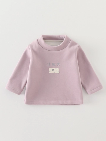 Maglia Termica a Lupetto per Neonato Foderata in Pile Misto Cotone Acetato Top a Manica Lunga con Ricamo Invernale