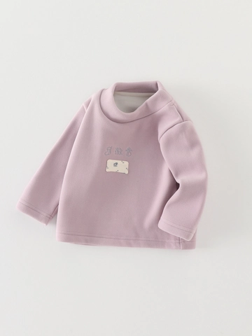 Maglia Termica a Lupetto per Neonato Foderata in Pile Misto Cotone Acetato Top a Manica Lunga con Ricamo Invernale