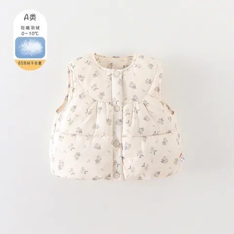 Baby Mädchen Gesteppte Daunenweste Blumendruck Ärmellos Puffer Weste Warm Winter Toddler Knopf Weste Jacke