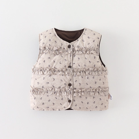 Gilet di Piumino a Fiori per Neonata Carino Gilet Senza Maniche Autunno Inverno Trapuntato Caldo Corpetto con Volant