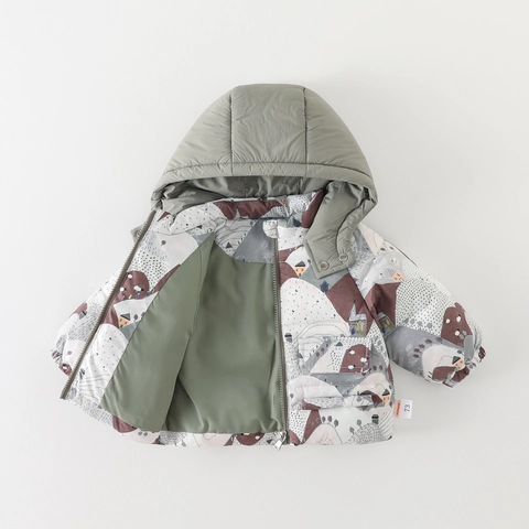 Cappotto Imbottito Invernale Per Neonati Con Cappuccio Stampa Paesaggio Cartone Animato Giacca Calda Ispessita Per Bambini
