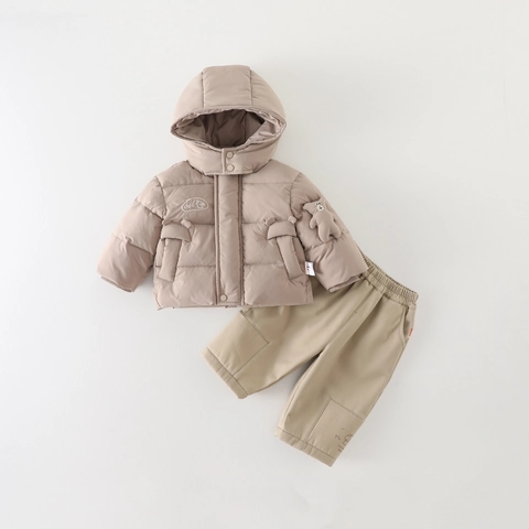 Conjunto de Ropa de Invierno Cálida para Bebé Niño Chaqueta de Algodón Con Capucha Y Sudadera Con Pantalones Térmicos Engrosados