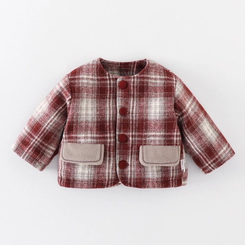 Cappotto di Lana a Quadretti per Neonata Invernale Ispessito Imbottito in Cotone Giacca Calda Abbigliamento Esterno Stile Coreano