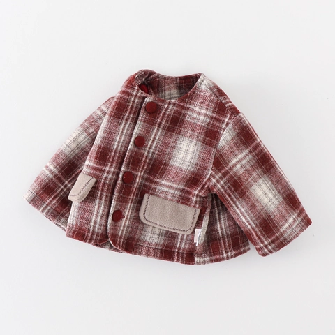 Cappotto di Lana a Quadretti per Neonata Invernale Ispessito Imbottito in Cotone Giacca Calda Abbigliamento Esterno Stile Coreano