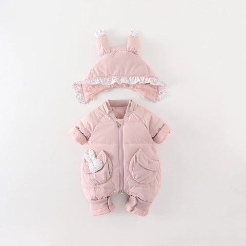 Rabbit Ear Hooded Baby Snowsuit White Duck Down Filling Winter Warm Thickened Romper Outerwear For Newborn Infantile Girls