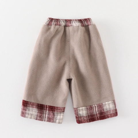 Baby Girls Winter Fleece Lined Wide Leg Pants Toddler Plaid Patchwork Thick Warm Polyester Trousers Casual Kids Bottoms